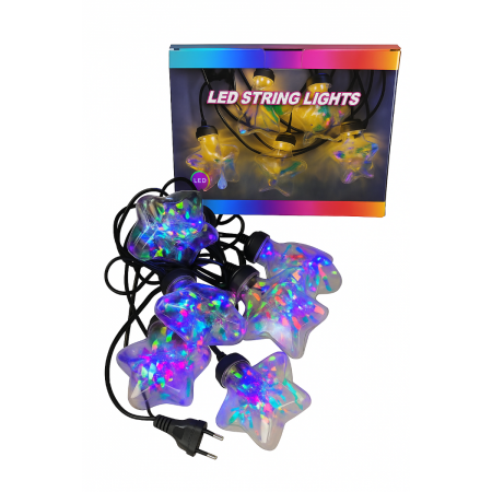 Girlanda 230V, 5m, 10 "żarówek-gwiazdek", multikolor