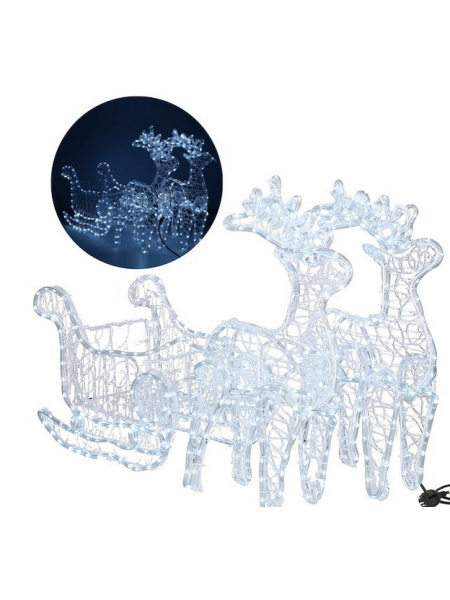 Zaprzęg dwóch reniferów z saniami, flash, akryl