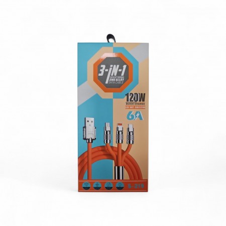 Kabel USB 3w1 – szybkie ładowanie 120W, 6A