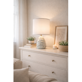 Lampa stołowa 42 cm – dekoracyjna podstawa z fakturą, biały klosz, E27