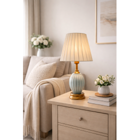 Lampa stołowa 47 cm – plisowany klosz, dekoracyjna podstawa, E27